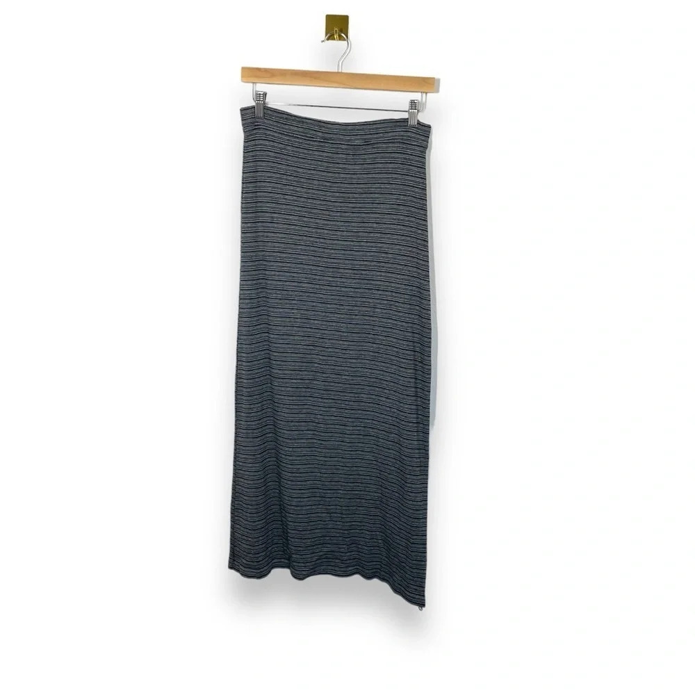 Nordstrom BP Striped Maxi Skirt Gray Black Side Zip Cotton Size Medium